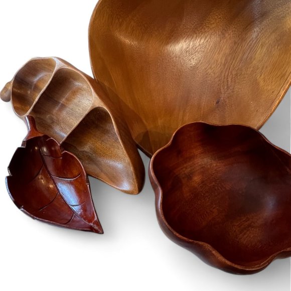 Eclectic Mix of Four Wonderful Vintage Wood Serving Bowls - Picture 8 of 12